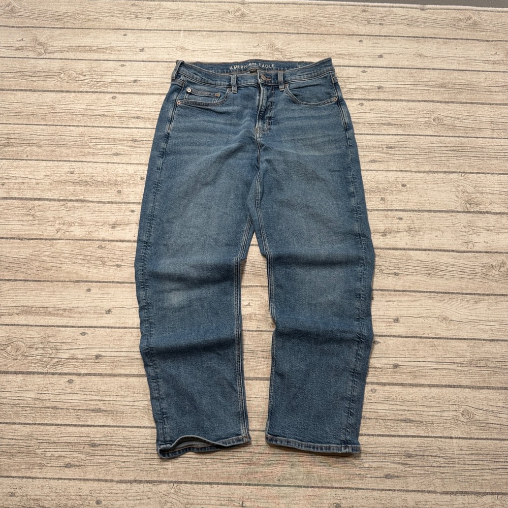 American Eagle Jeans Women's 12 Short Blue Stretch Denim High Rise Straight Leg